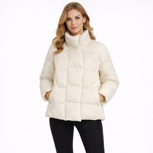 DKNY Pure Down Jacket Womens L White Puffer Coat 80% Down Winter